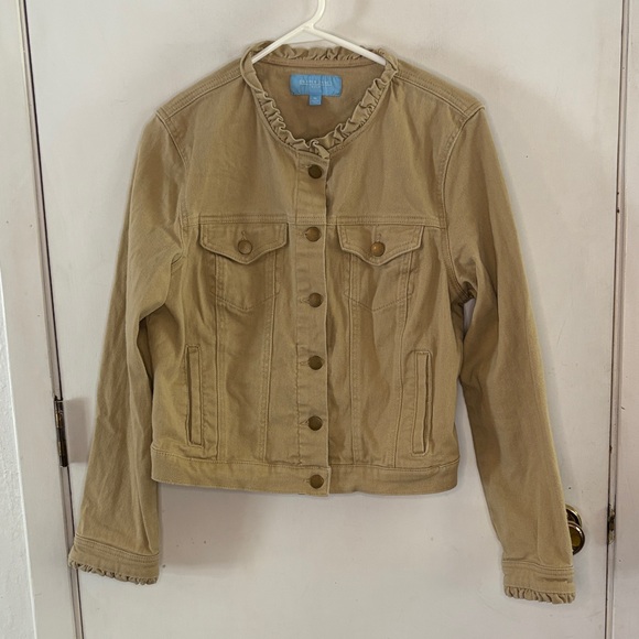 Draper James tan Jean jacket with ruffle collar and cuff Size XL - Picture 1 of 9